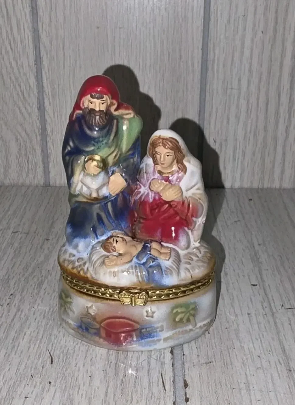 Vintage Christmas Nativity Scene Figurine Hinged Trinket Christmas Religious